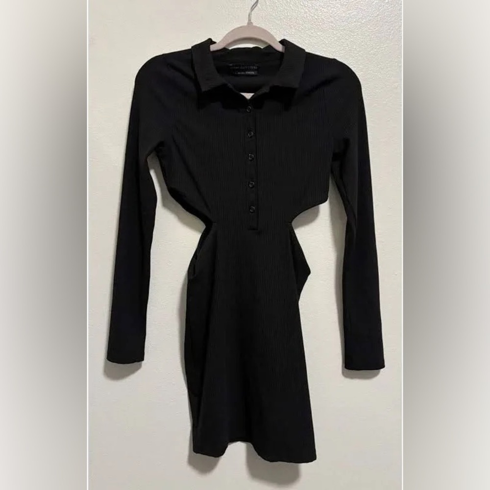 Urban Outfitters Black Ribbed Collared Side Cut Outs Black Mini Dress BRAND NEW
